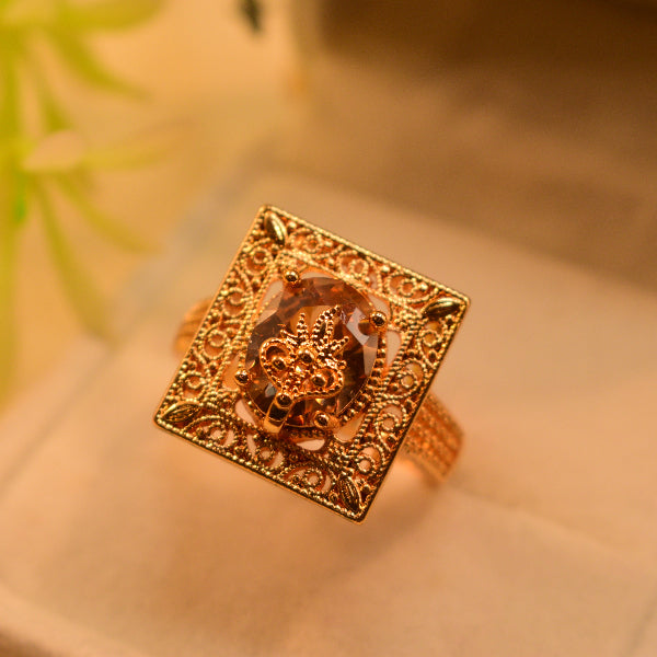 Luminous Cubic Shaped Gold Plated Real Stone Ring For Girls/Women