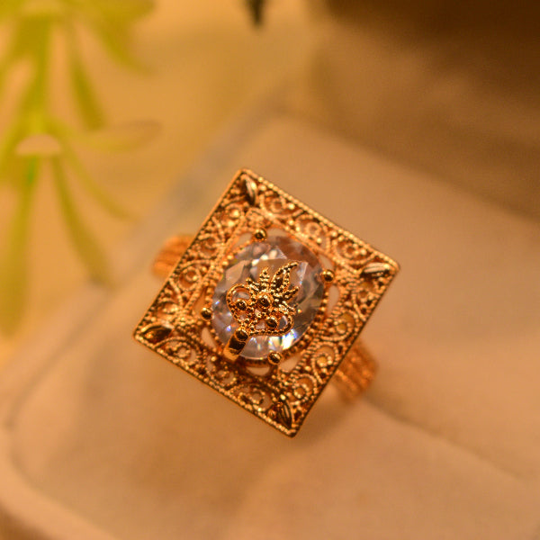 Luminous Cubic Shaped Gold Plated Real Stone Ring For Girls/Women