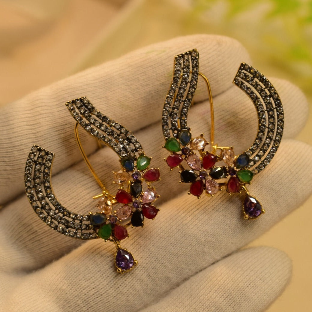 Fancy Luminous Gold Plated Real Stones Earrings For Girls/women