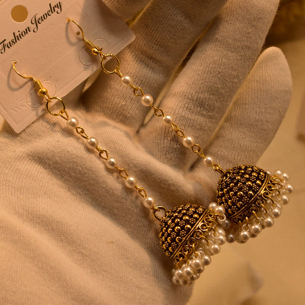 Luxury Design Gold Plated Pearl Long Earrings For Girls/women