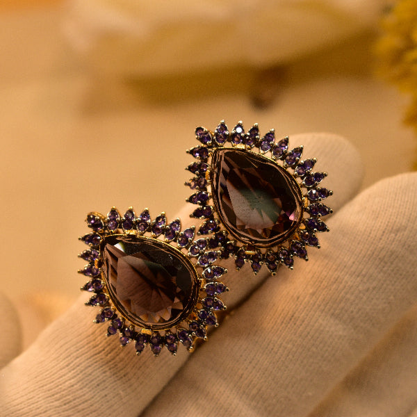 Charming Unique Design Gold Plated Real Stones Earrings For Girls/women