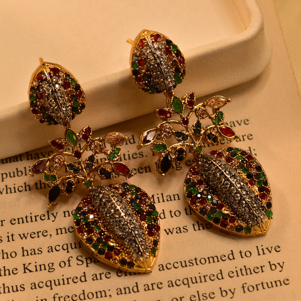 Dazzling Unique Design Gold Plated Real Stones Earrings For Girls/women