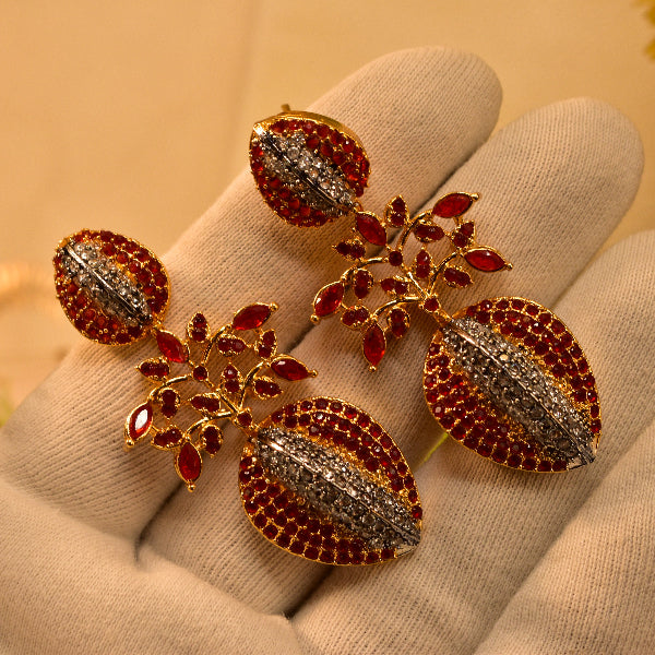 Dazzling Unique Design Gold Plated Real Stones Earrings For Girls/women