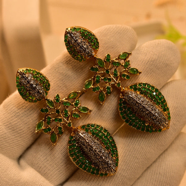 Dazzling Unique Design Gold Plated Real Stones Earrings For Girls/women