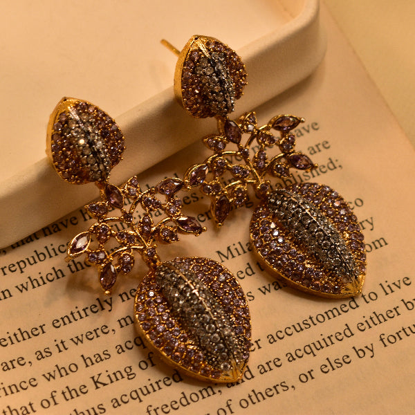 Dazzling Unique Design Gold Plated Real Stones Earrings For Girls/women