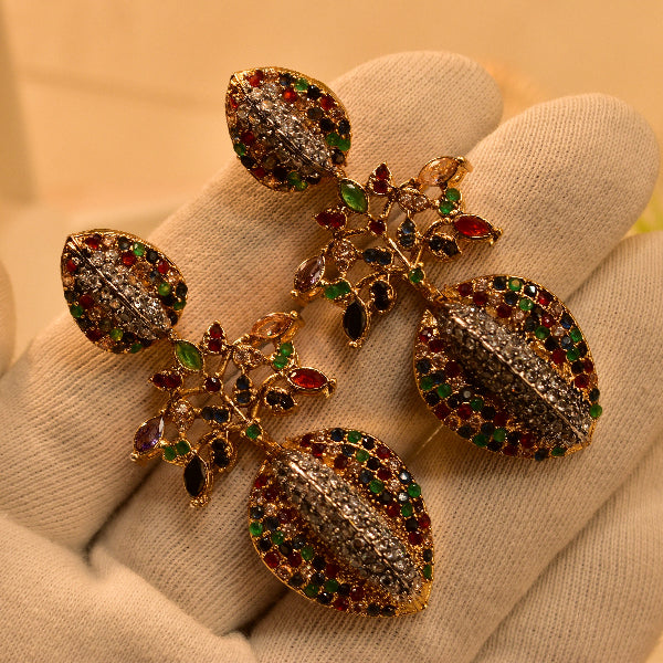 Dazzling Unique Design Gold Plated Real Stones Earrings For Girls/women