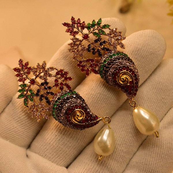Beautiful Unique Design Gold Plated Real Stones Earrings For Girls/women