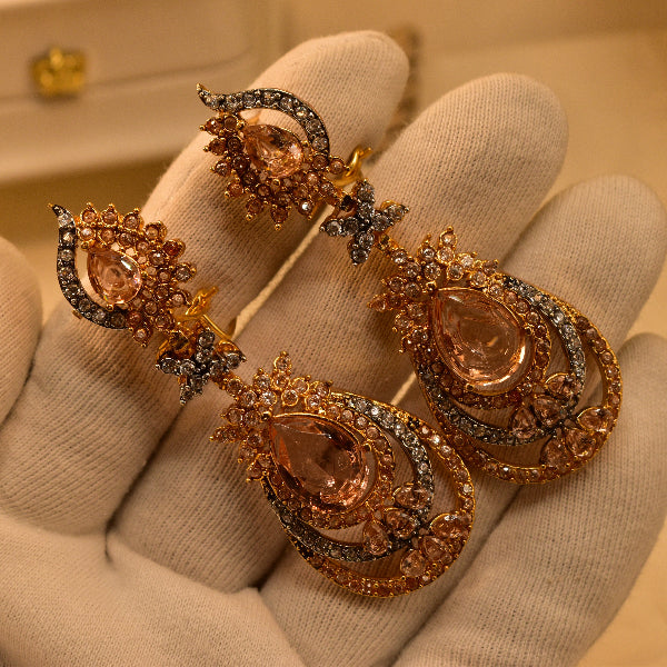 Glamorous Unique Design Gold Plated Real Stones Earrings For Girls/women