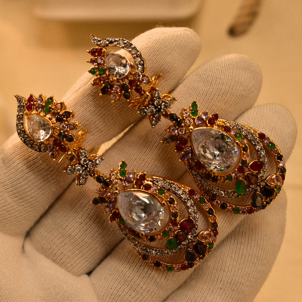 Glamorous Unique Design Gold Plated Real Stones Earrings For Girls/women