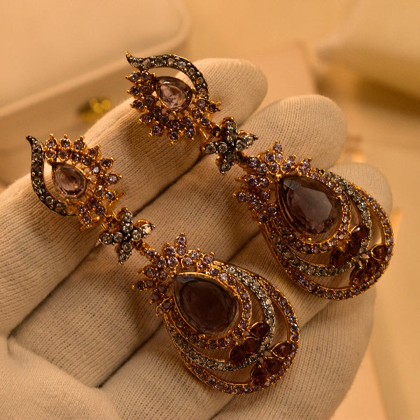 Glamorous Unique Design Gold Plated Real Stones Earrings For Girls/women