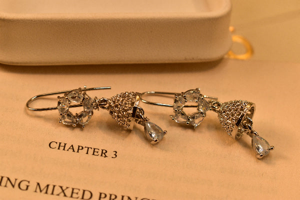Elegant Unique Design Silver Plated Crystal Stones Earrings For Girls/women