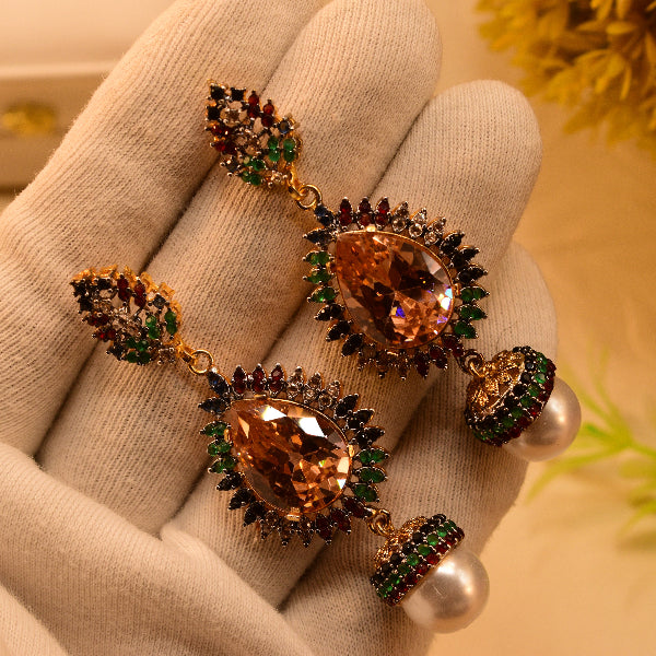 Beautiful Unique Design Gold Plated Crystal Stones Earrings For Girls/women