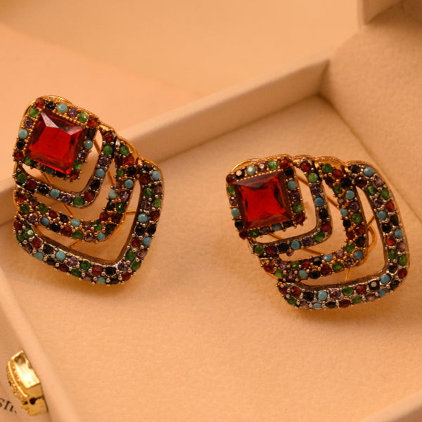Elegant Unique Design Gold Plated Crystal Stones Earrings For Girls/women