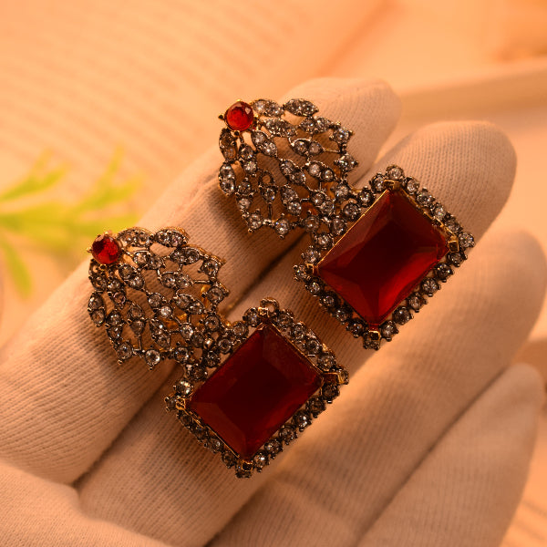 Stylish Design Gold Plated Real Stones Earrings For Girls/women