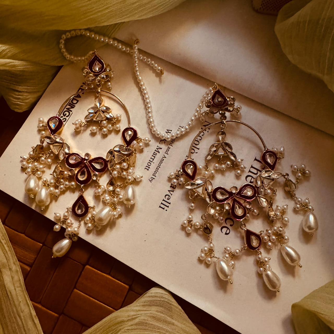 Beautiful Unique Design Gold Plated Kundan Earrings For Girls/women