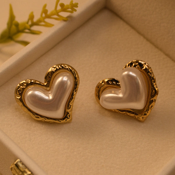 Elegant Unique Heart Design Gold Plated Pearls Earrings For Girls/women