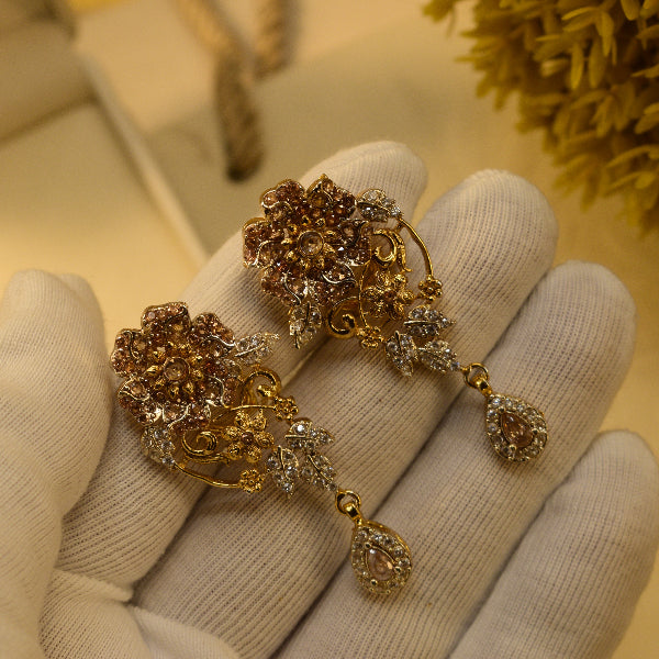 Stylish Unique Design Gold Plated Crystal Stones Earrings For Girls/women