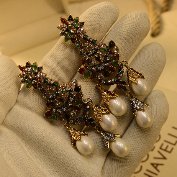 Stylish Unique Design Gold Plated Crystal Stones Earrings For Girls/women