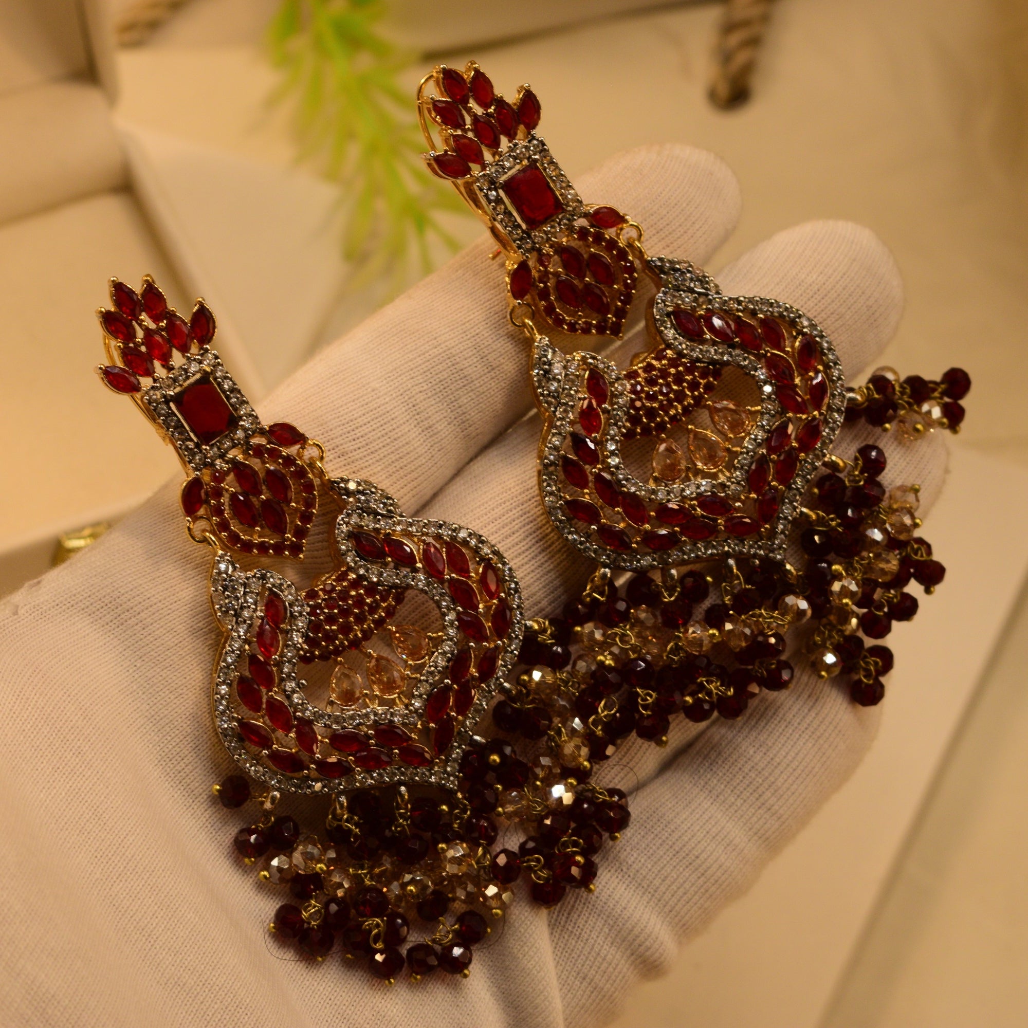 Fancy Design Gold Plated Crystal Stones Earrings For Girls/women