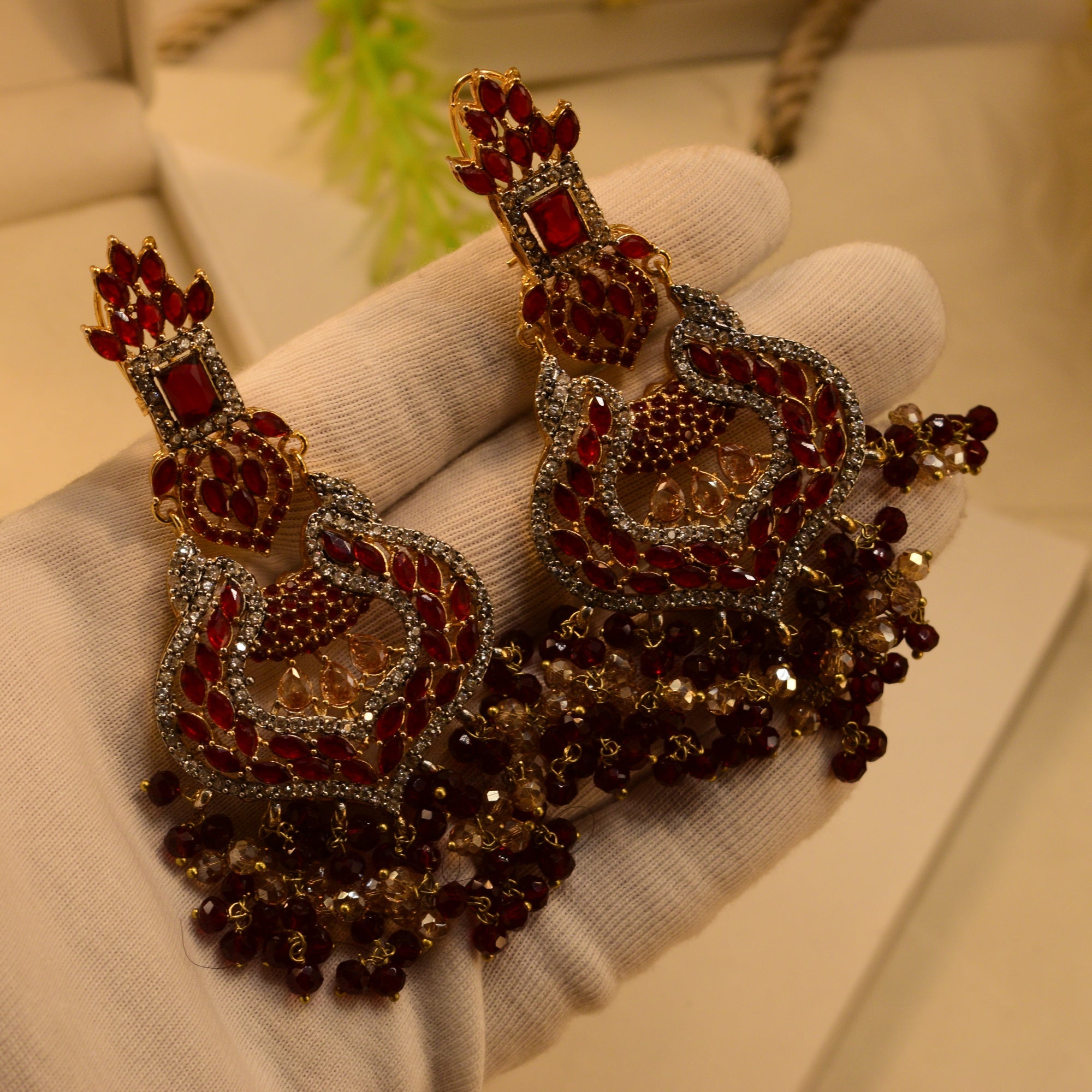 Fancy Design Gold Plated Crystal Stones Earrings For Girls/women