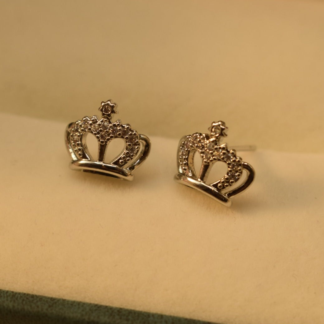 Fancy Unique Crown Design Golden/Silver Crystal Earrings For Girls/Women