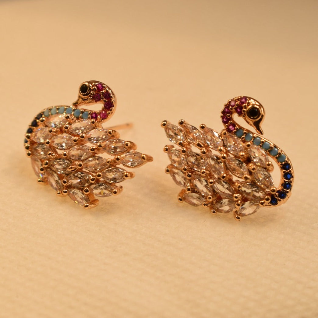 Elegant Swan Design Golden Crystal Stones Earrings For Girls/Women