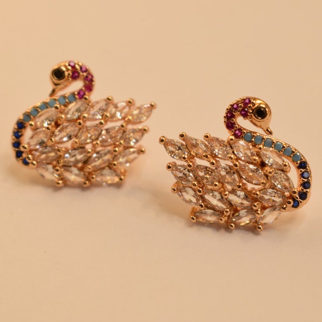 Elegant Swan Design Golden Crystal Stones Earrings For Girls/Women