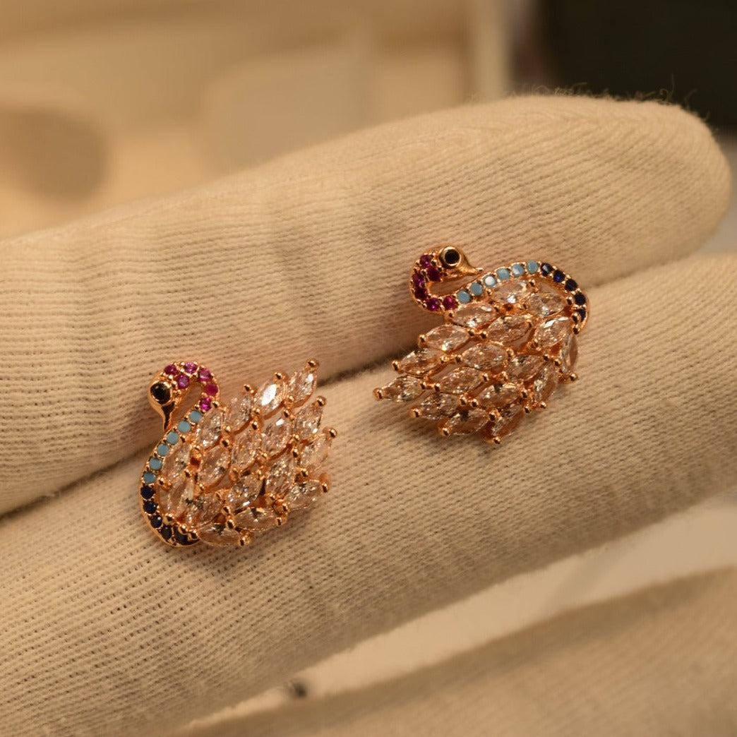 Elegant Swan Design Golden Crystal Stones Earrings For Girls/Women