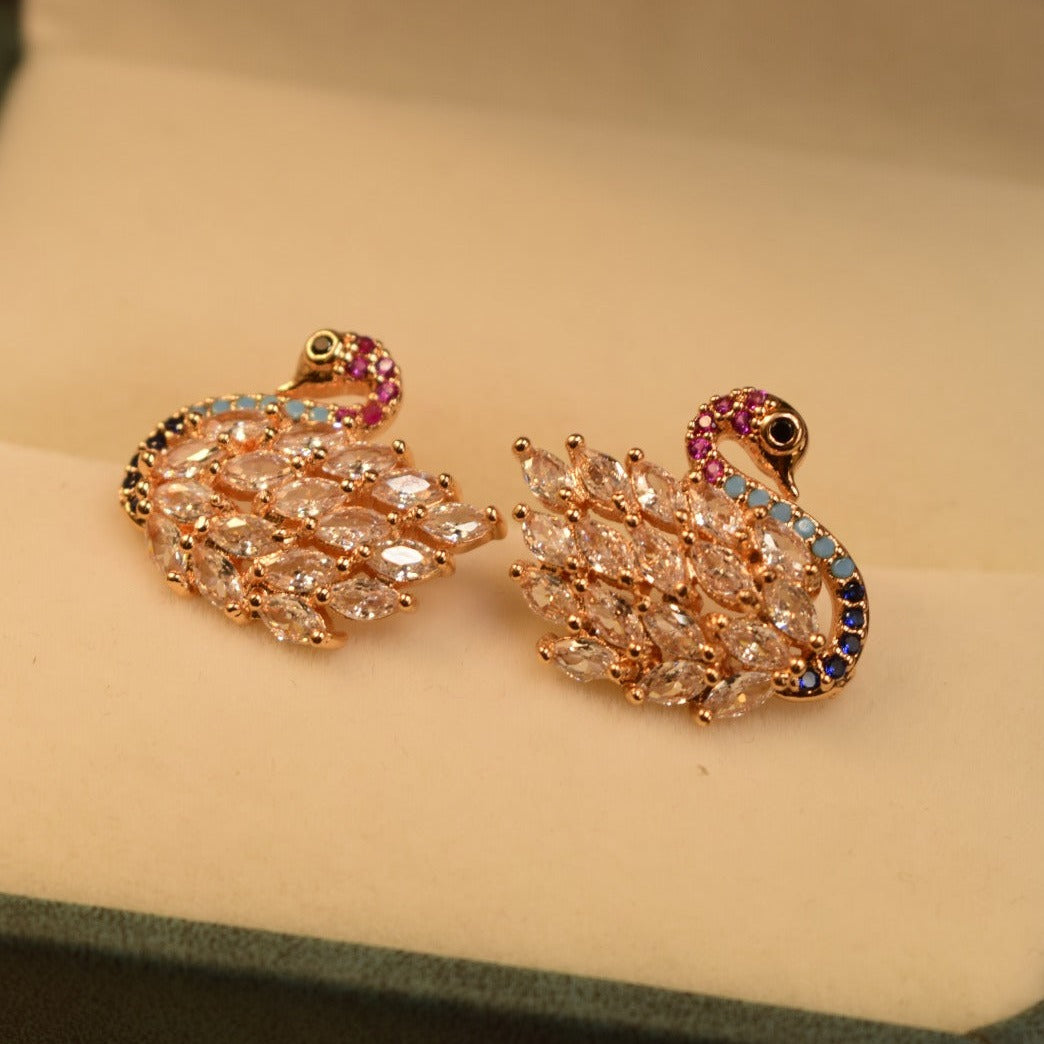 Elegant Swan Design Golden Crystal Stones Earrings For Girls/Women