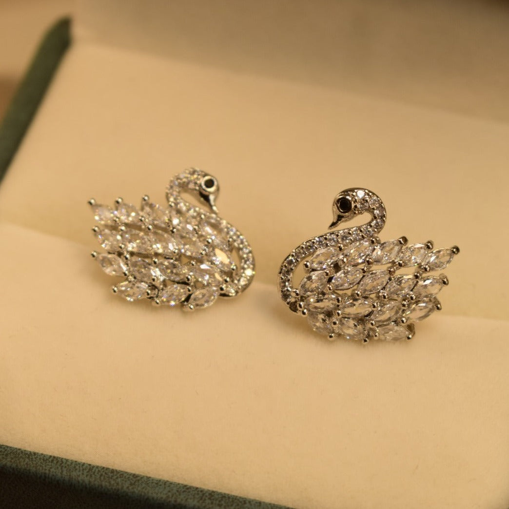 Elegant Swan Design White Crystal Stones Earrings For Girls/Women