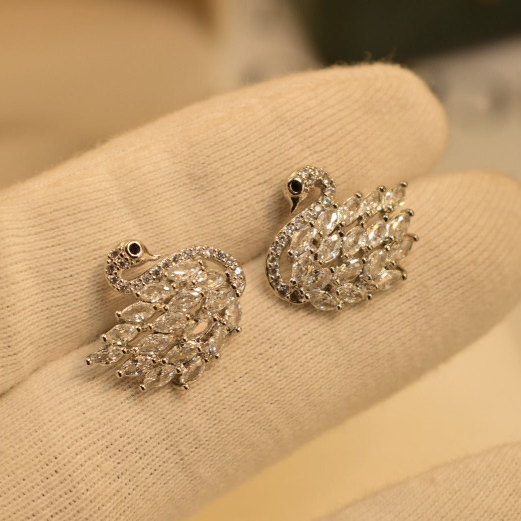 Elegant Swan Design White Crystal Stones Earrings For Girls/Women