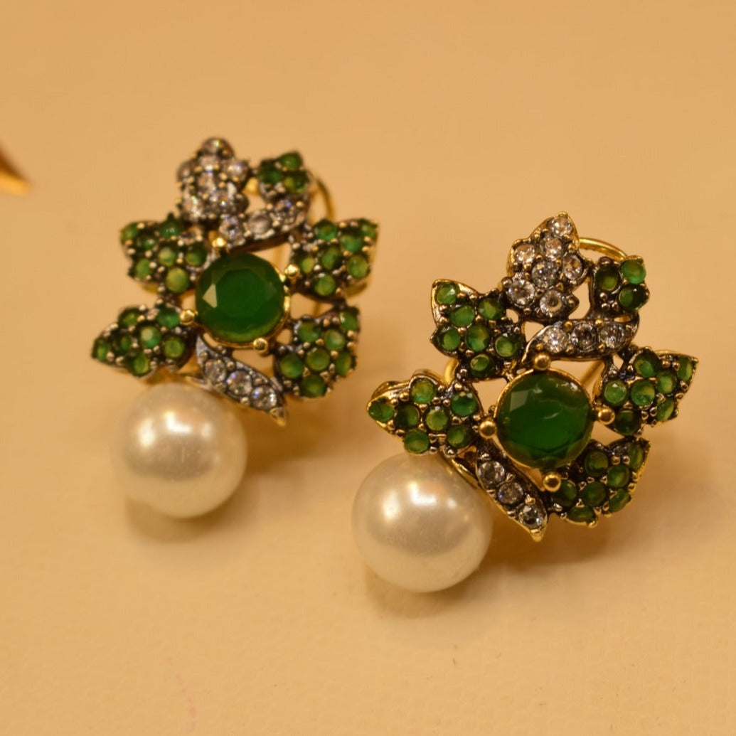 Stylish Design Golden Green Stones Earrings For Girls/women.