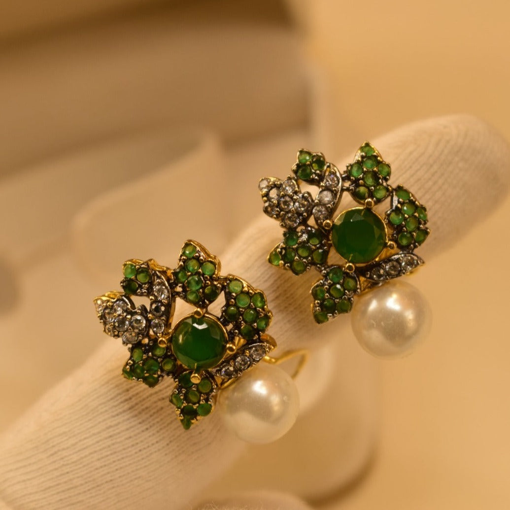 Stylish Design Golden Green Stones Earrings For Girls/women.