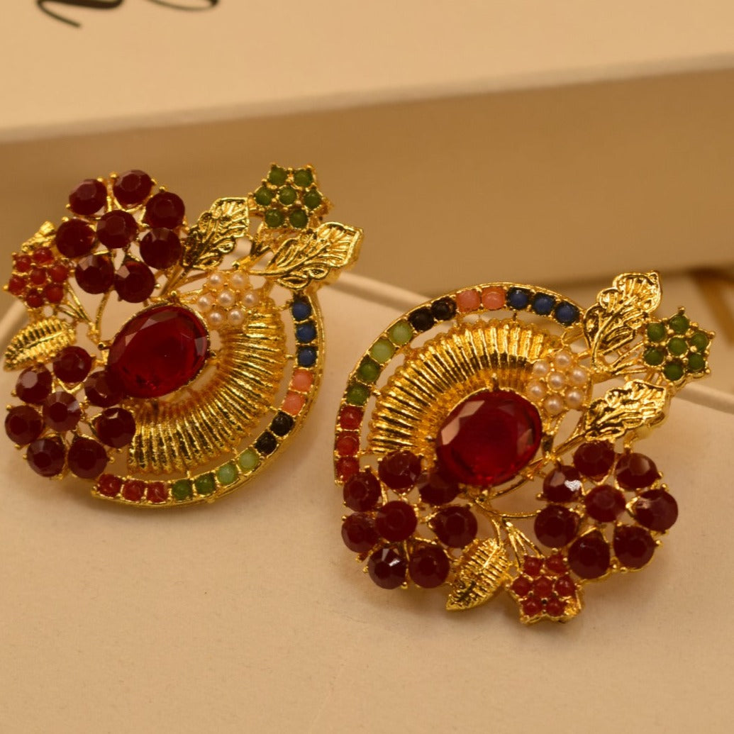 Elegant Design Golden Green/Red Stones Earrings For Girls/women.