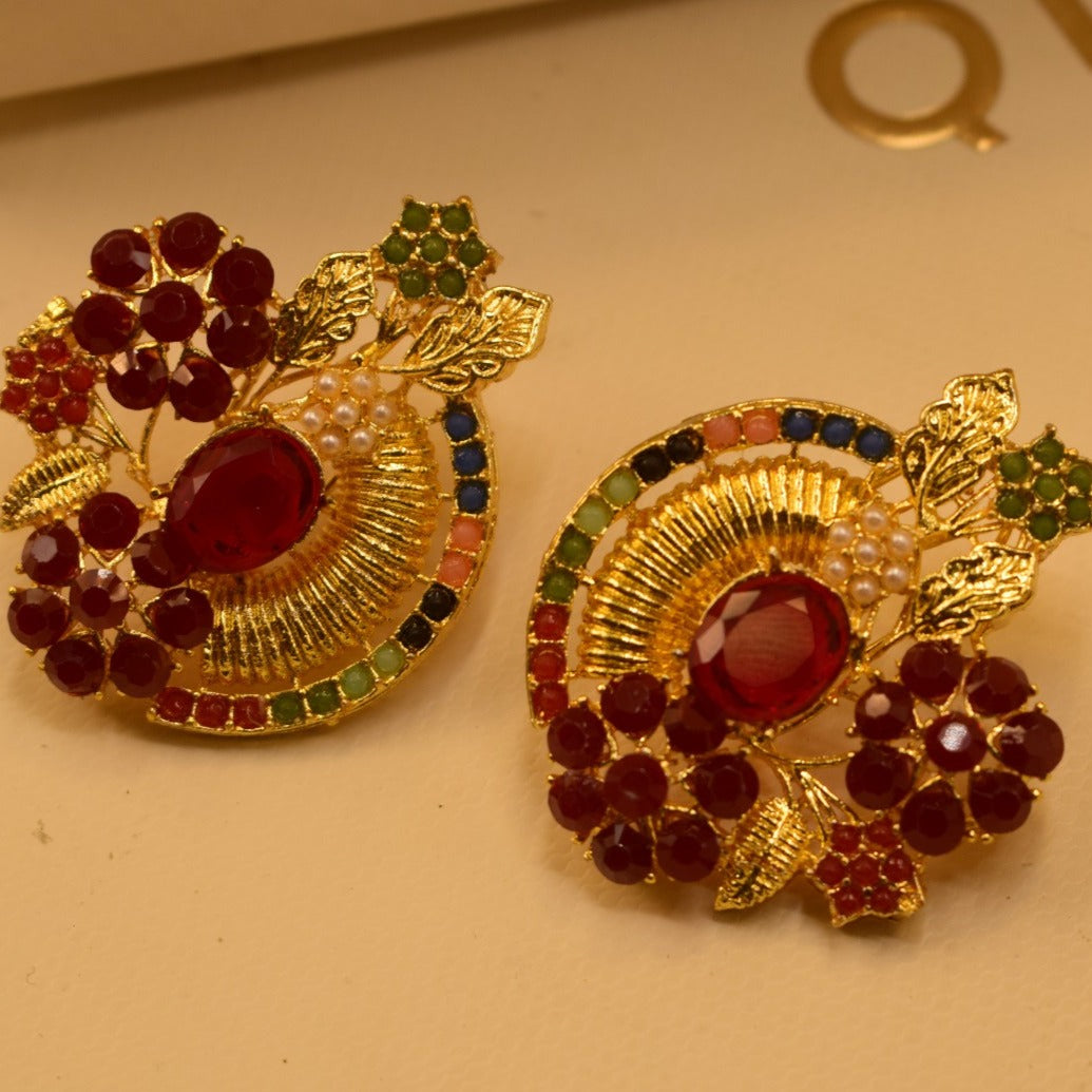 Elegant Design Golden Green/Red Stones Earrings For Girls/women.