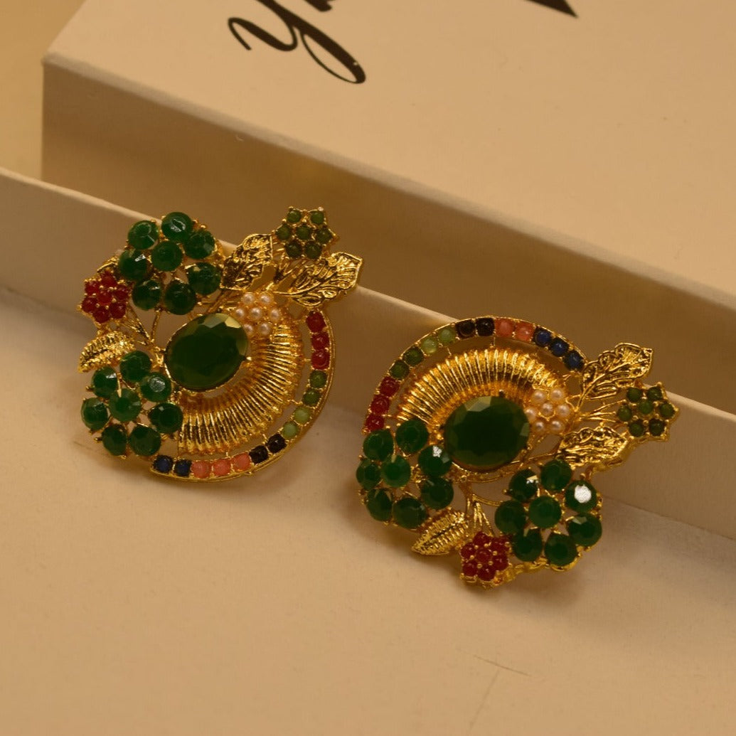 Elegant Design Golden Green/Red Stones Earrings For Girls/women.