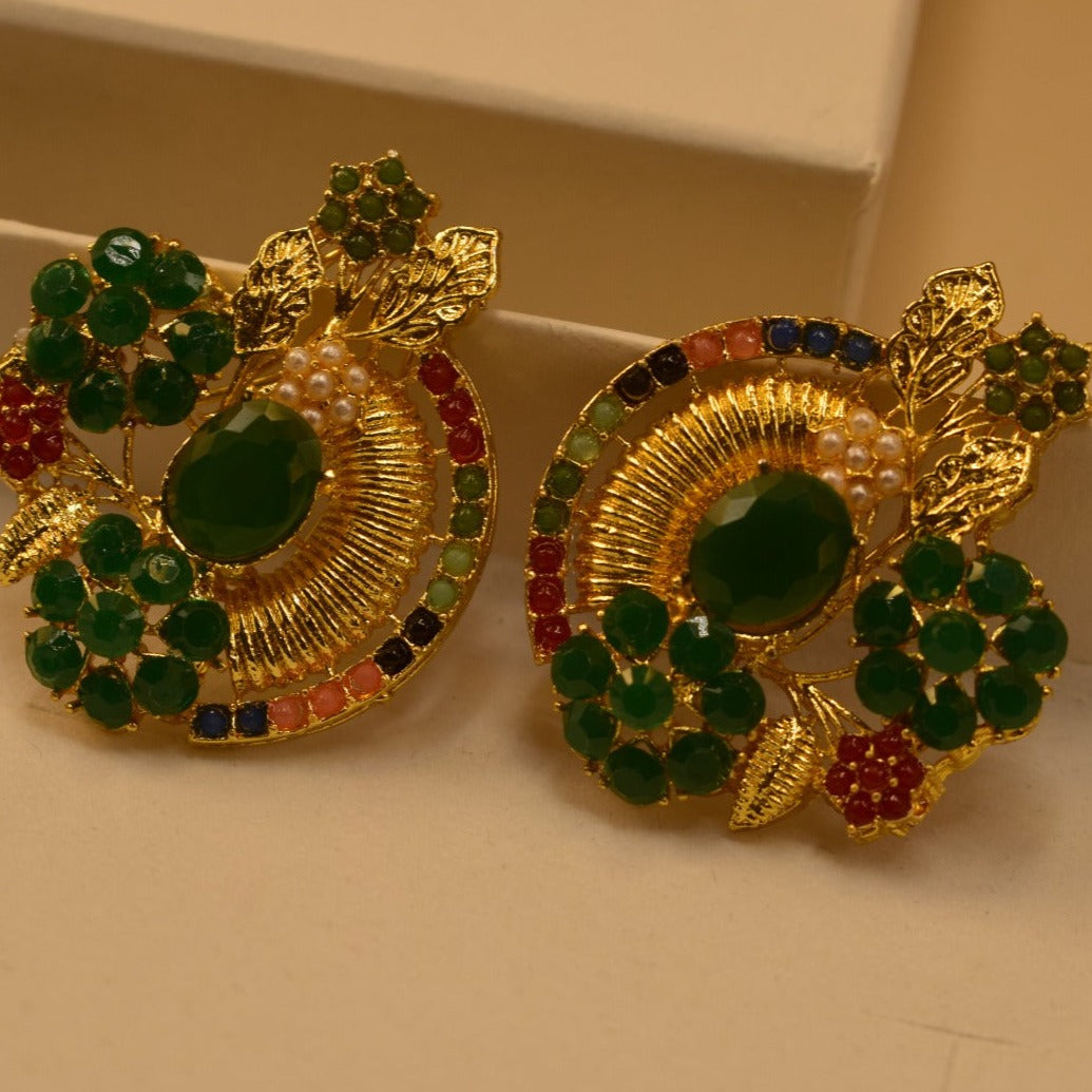 Elegant Design Golden Green/Red Stones Earrings For Girls/women.