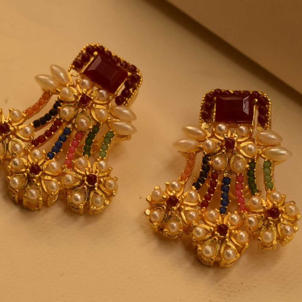 Elegant Design Golden White/Maroon/Green/Black/Yellow/Pink/Parple/Orange Stones Earrings For Girls/women.