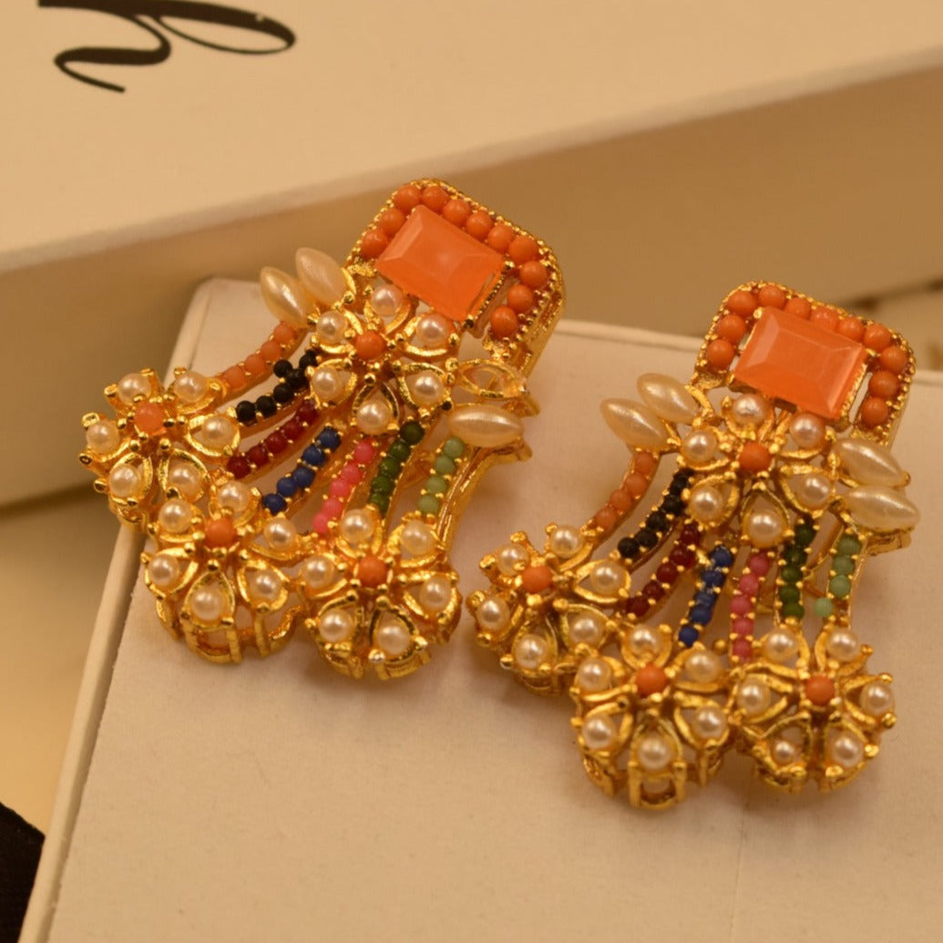 Elegant Design Golden White/Maroon/Green/Black/Yellow/Pink/Parple/Orange Stones Earrings For Girls/women.