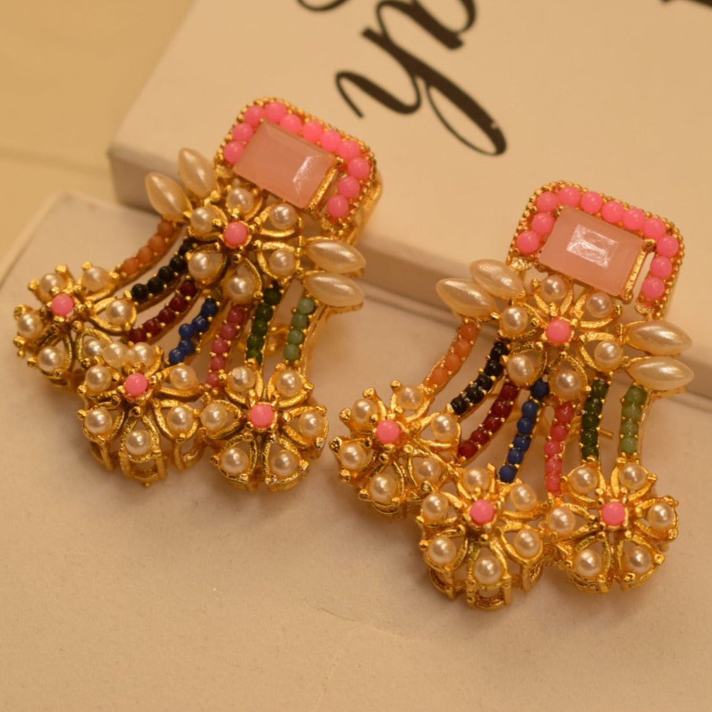 Elegant Design Golden White/Maroon/Green/Black/Yellow/Pink/Parple/Orange Stones Earrings For Girls/women.