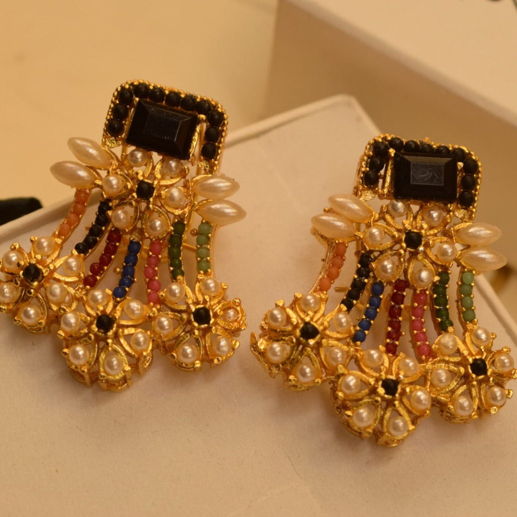 Elegant Design Golden White/Maroon/Green/Black/Yellow/Pink/Parple/Orange Stones Earrings For Girls/women.