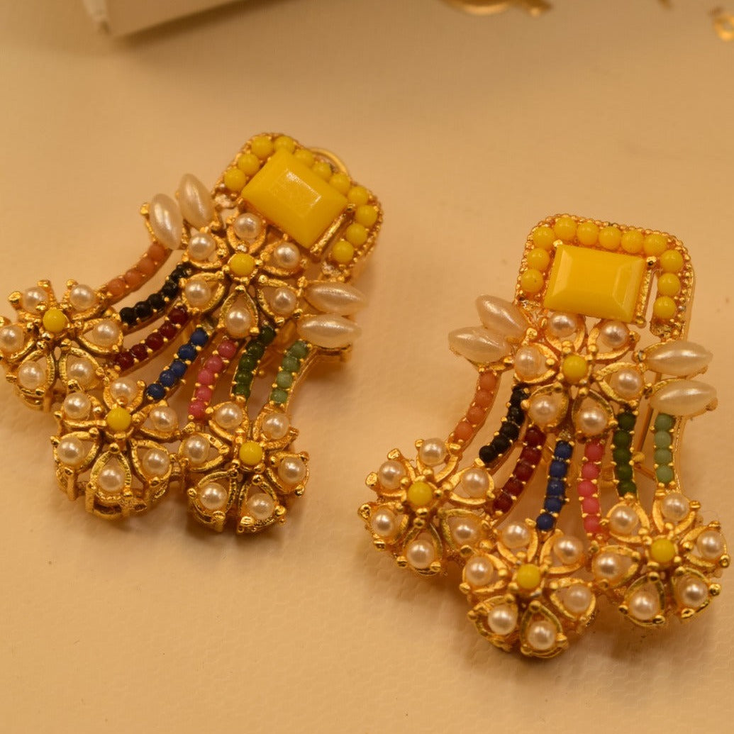 Elegant Design Golden White/Maroon/Green/Black/Yellow/Pink/Parple/Orange Stones Earrings For Girls/women.