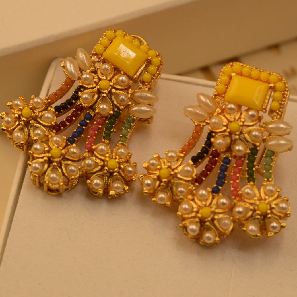 Elegant Design Golden White/Maroon/Green/Black/Yellow/Pink/Parple/Orange Stones Earrings For Girls/women.