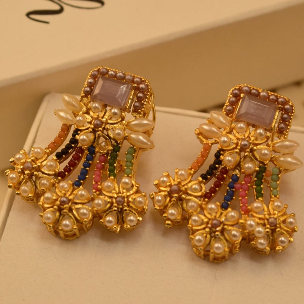 Elegant Design Golden White/Maroon/Green/Black/Yellow/Pink/Parple/Orange Stones Earrings For Girls/women.