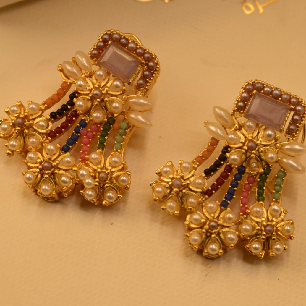 Elegant Design Golden White/Maroon/Green/Black/Yellow/Pink/Parple/Orange Stones Earrings For Girls/women.