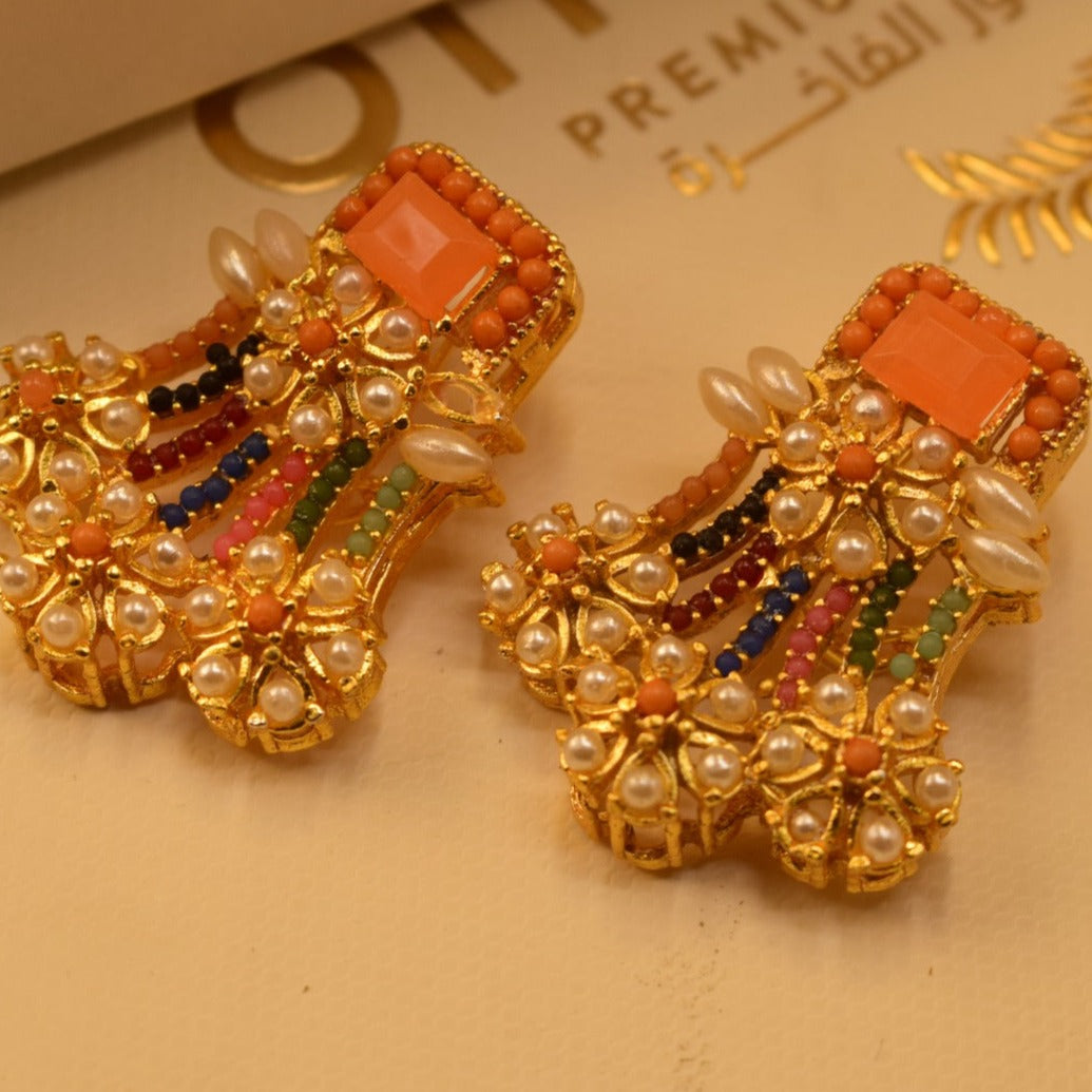 Elegant Design Golden White/Maroon/Green/Black/Yellow/Pink/Parple/Orange Stones Earrings For Girls/women.