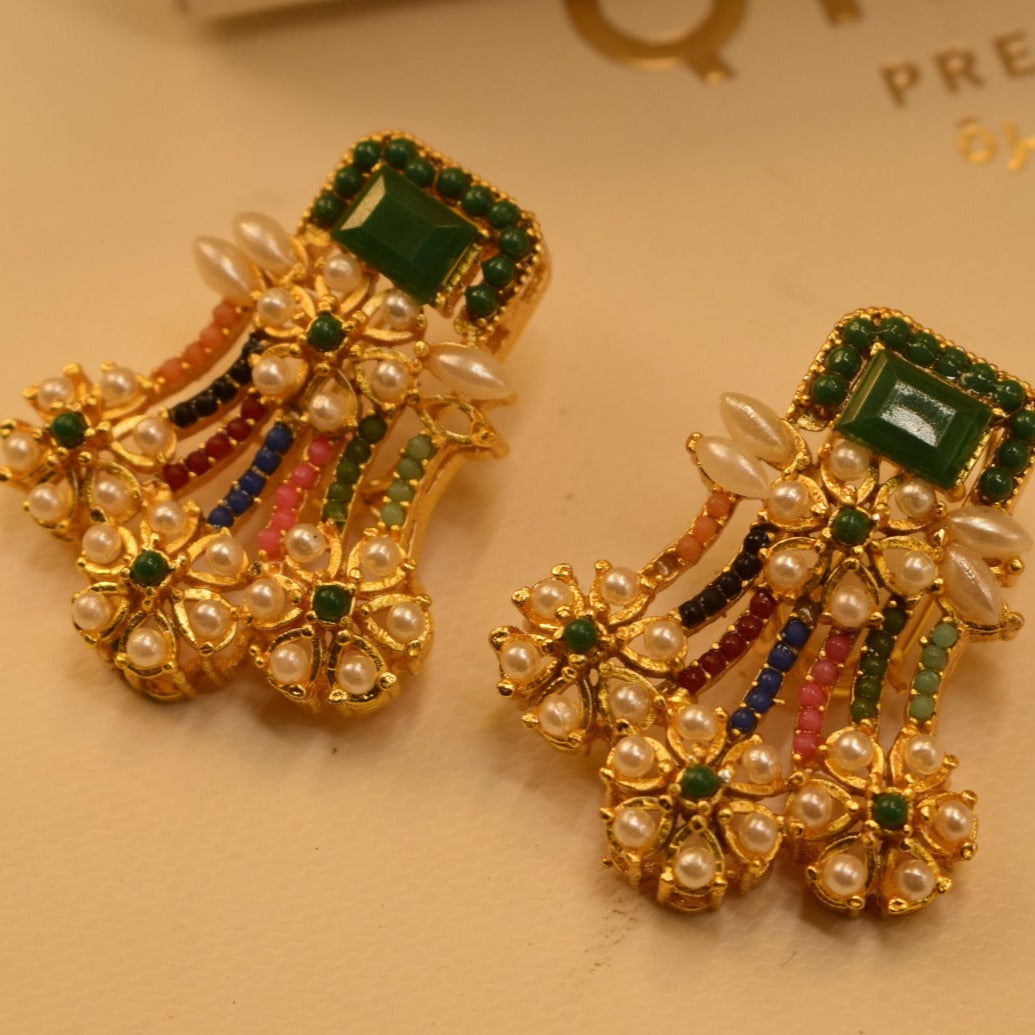 Elegant Design Golden White/Maroon/Green/Black/Yellow/Pink/Parple/Orange Stones Earrings For Girls/women.