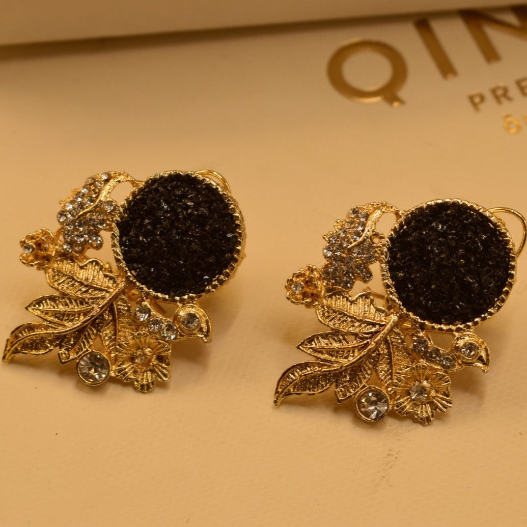 Fancy Leaf Design Golden White/Maroon/Green/Black/Shampion/Pink/Blue/ Stones Earrings For Girls/women.