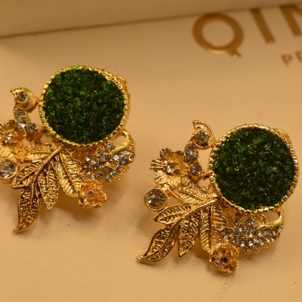 Fancy Leaf Design Golden White/Maroon/Green/Black/Shampion/Pink/Blue/ Stones Earrings For Girls/women.