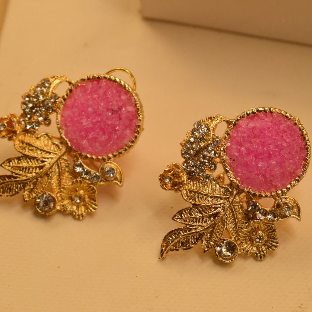 Fancy Leaf Design Golden White/Maroon/Green/Black/Shampion/Pink/Blue/ Stones Earrings For Girls/women.